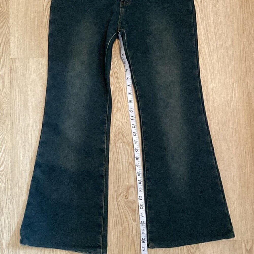 Y2K Embroidered Waist Flare Jeans Sz 28 McBling Indie Sleaze Festival Denim - Picture 13 of 15